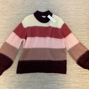 All in Favor Striped Turtleneck Sweater - Cream, Pink, Brown